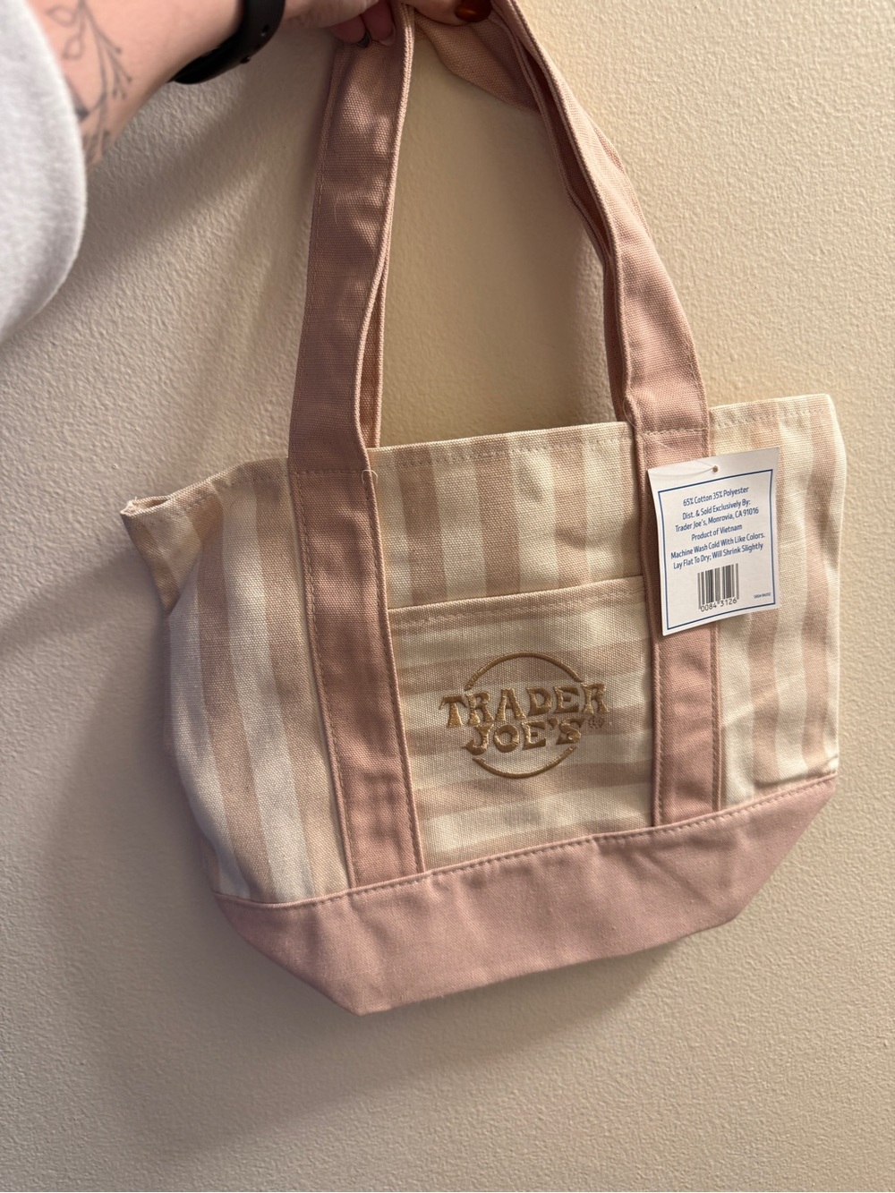 Trader Joe’s Tan and Cream Striped Canvas Tote